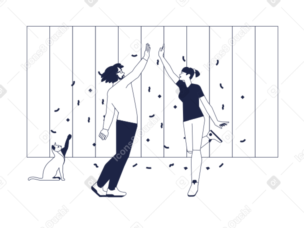People celebrating success with high five and confetti PNG, SVG