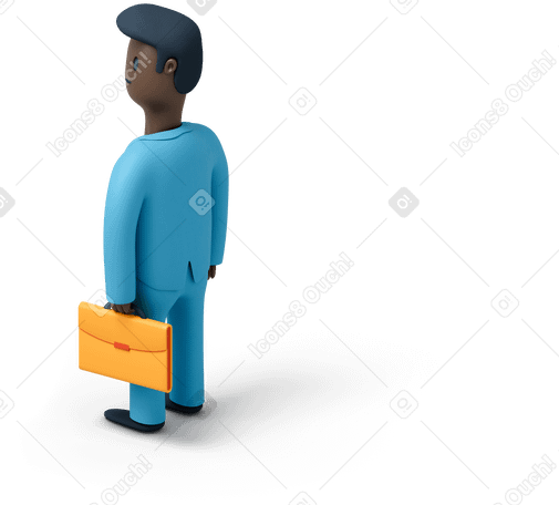 3D Back view of a black man with briefcase looking left PNG, SVG