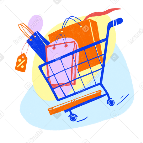 Basket with shopping bags PNG, SVG
