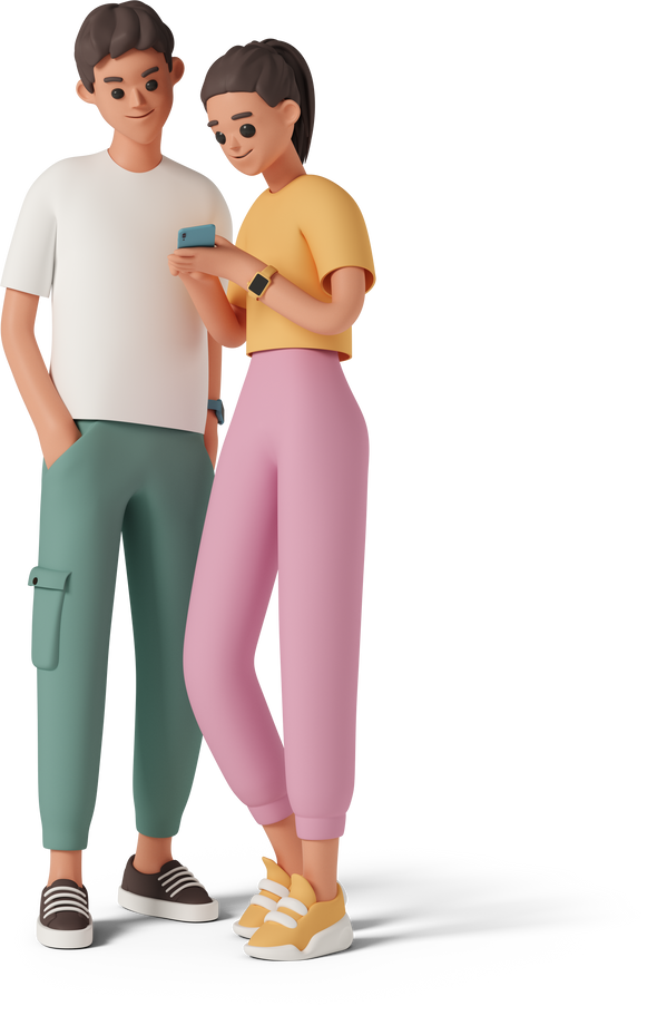 young man and woman using smartphone Illustration in PNG, SVG