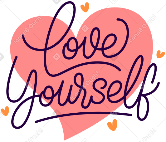 lettering love yourself with heart text PNG, SVG