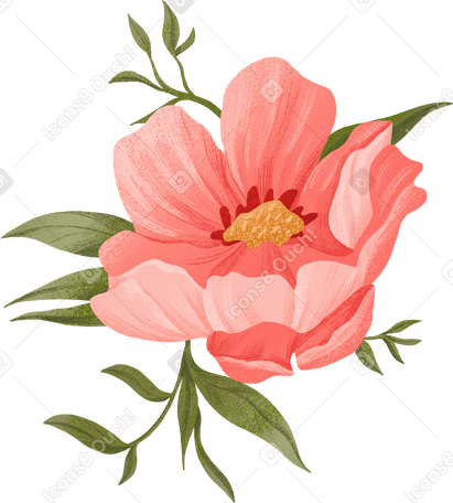 Flor rosa com folhas PNG, SVG
