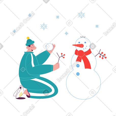 冬天堆雪人的男人 PNG, SVG