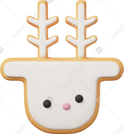 3D christmas deer cookie with white icing Illustration in PNG, SVG