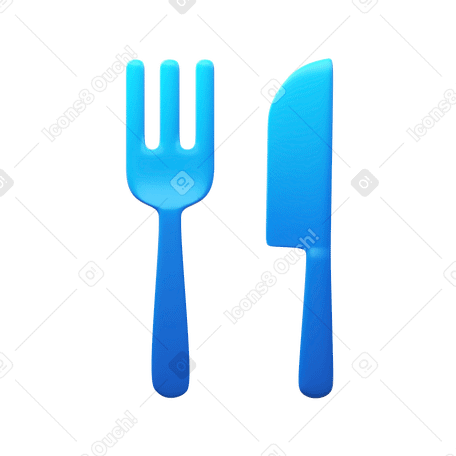 3D fork and knife Illustration in PNG, SVG
