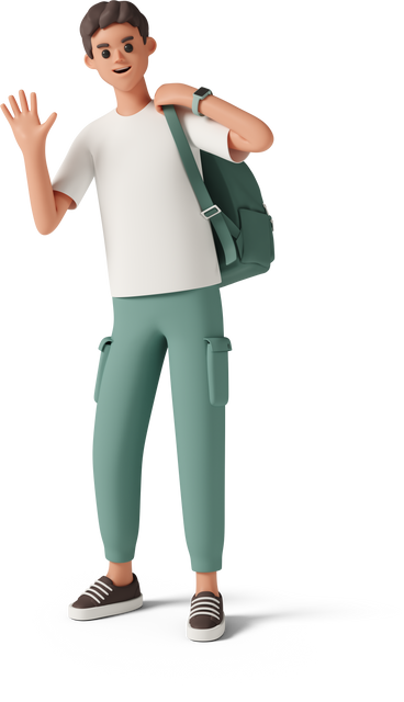 young man with backpack on one shoulder waving PNG, SVG