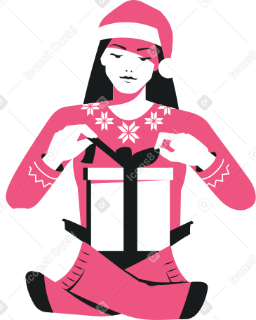 girl wrapping a gift PNG, SVG