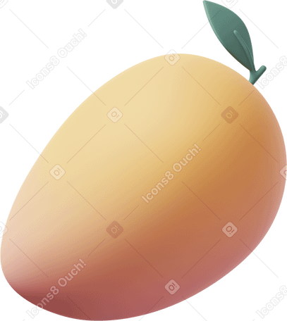 3D Yellow mango with leaf Illustration in PNG, SVG