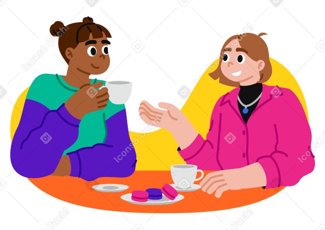 Friends meeting in a cafe PNG, SVG