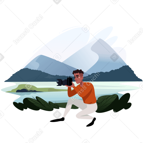 Photographer in the mountains catches a shot Illustration in PNG, SVG