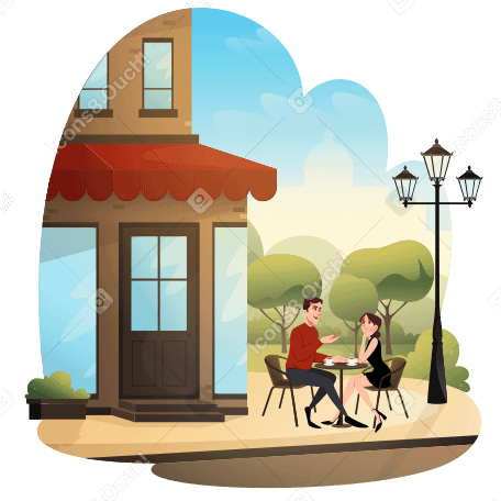 Couple in love sitting in a summer cafe Illustration in PNG, SVG