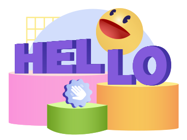Schriftzug „hallo!“ mit winkender hand und lächeln-text PNG, SVG
