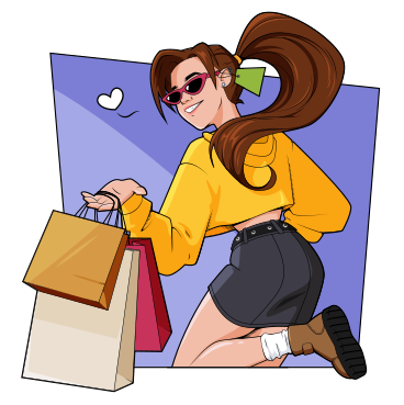 Una chica en un viaje de compras con paquetes. PNG, SVG