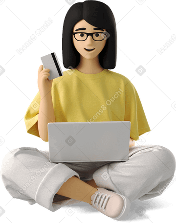 3D young woman shopping online Illustration in PNG, SVG