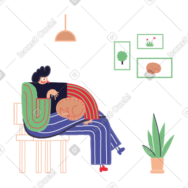 怀里抱着一只猫的女人 PNG, SVG