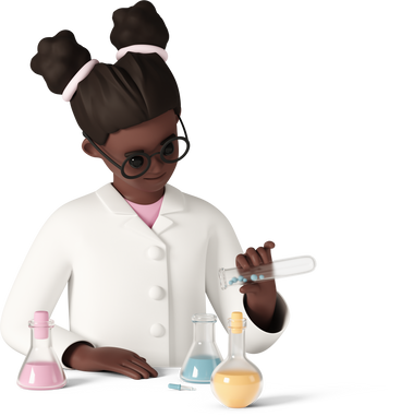 young schoolgirl in lab coat doing science experiments в PNG, SVG