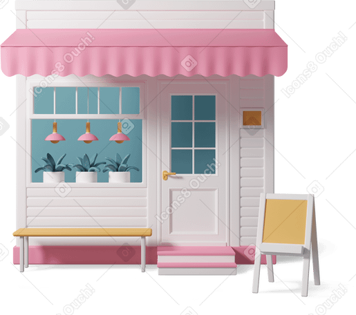 3D Shop facade with awning and chalkboard Illustration in PNG, SVG