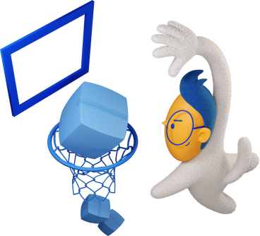 Boy putting boxes in basketball hoop eagerly turned right PNG, SVG