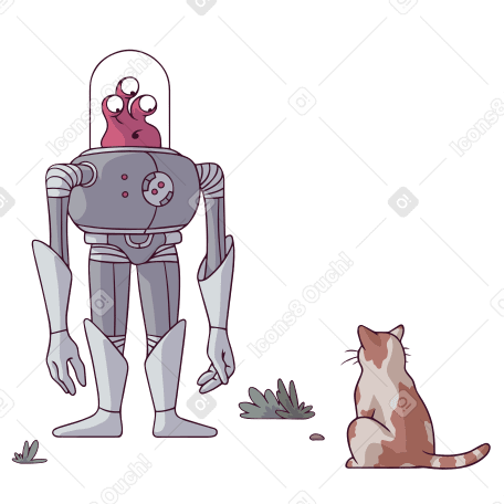 Alien meets a cat Illustration in PNG, SVG