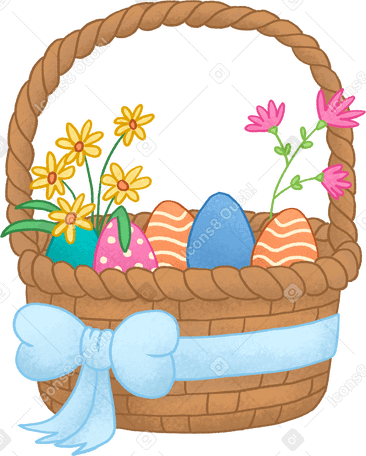 basket with easter eggs and flowers PNG、SVG