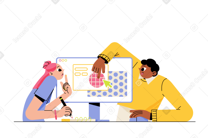 Business coach explains the material to the woman animated illustration in GIF, Lottie (JSON), AE