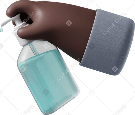 3D 拿着消毒剂的黑皮肤手 PNG, SVG