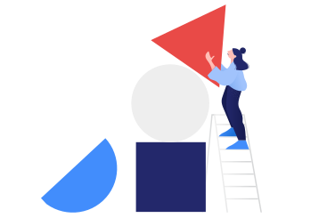 Woman standing on a ladder and stacking objects PNG, SVG