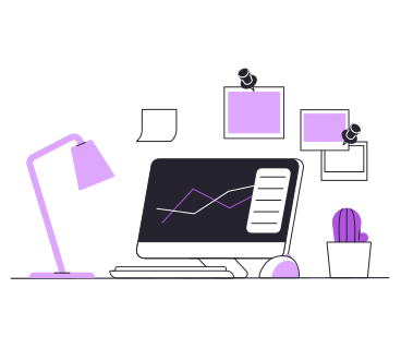 Office workplace with monitor lamp and cactus PNG, SVG
