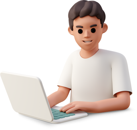 boy sitting in front of laptop Illustration in PNG, SVG