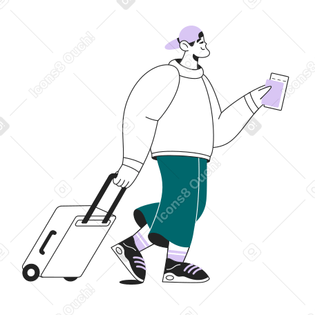 Traveler with suitcase and ticket in hand Illustration in PNG, SVG
