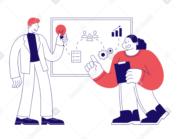 Man and woman developing a business strategy   PNG, SVG
