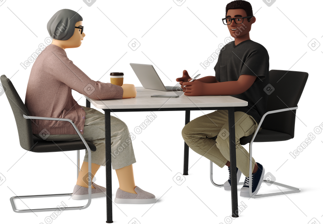 3D two people sitting and working PNG, SVG