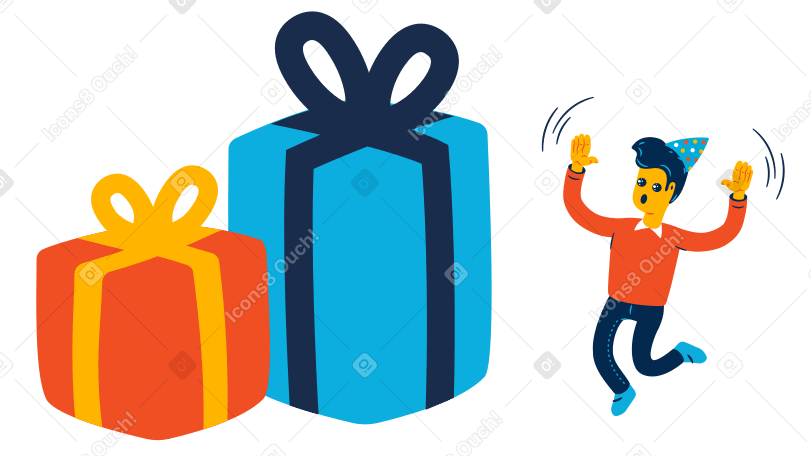 Man received a very big gift Illustration in PNG, SVG