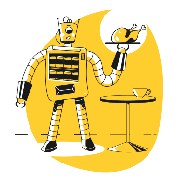 Robot waiter bringing a meal to the table PNG, SVG