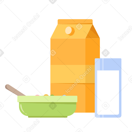 Milk and a bowl of cereal Illustration in PNG, SVG