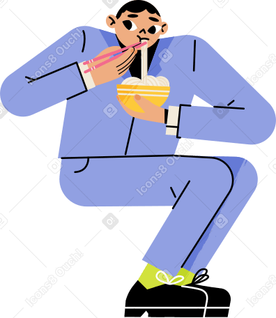 man eating noodles with chopsticks Illustration in PNG, SVG