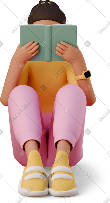 Young woman  sitting and reading book PNG, SVG