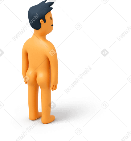 3D Back view of naked standing man Illustration in PNG, SVG