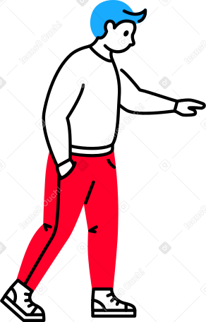 man stands and extends his hand forward Illustration in PNG, SVG