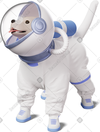 3D front view of dog astronaut looking aside PNG, SVG