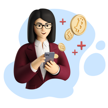 Donna d'affari che ottiene profitto bitcoin PNG, SVG