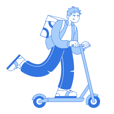 骑着滑板车的年轻送货员 PNG, SVG
