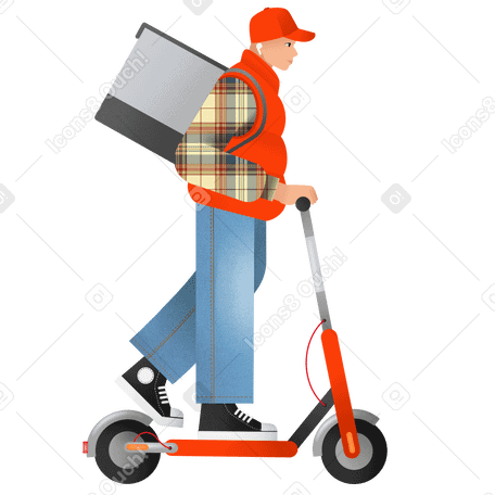 Fattorino che consegna gli ordini sullo scooter elettrico PNG, SVG