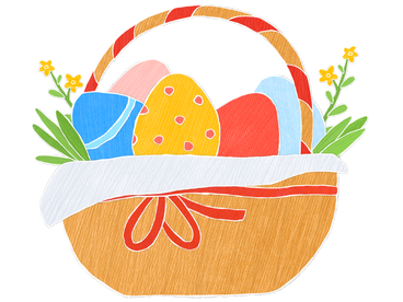 Canasta navideña tejida con huevos de pascua y flores. PNG, SVG