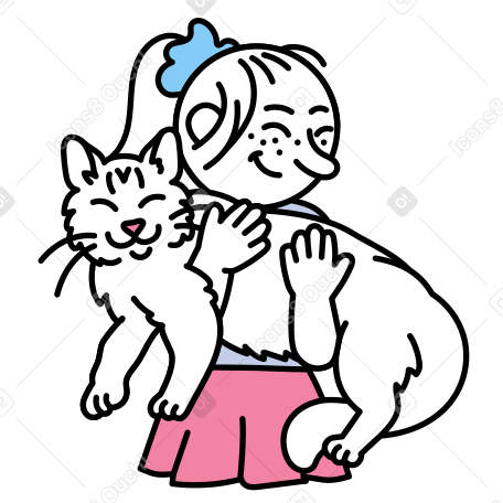 Chica abrazando a un gato, efecto mascota. PNG, SVG