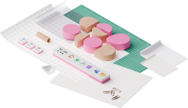 Isometric view of papers, program buttons, and geometric shapes PNG, SVG