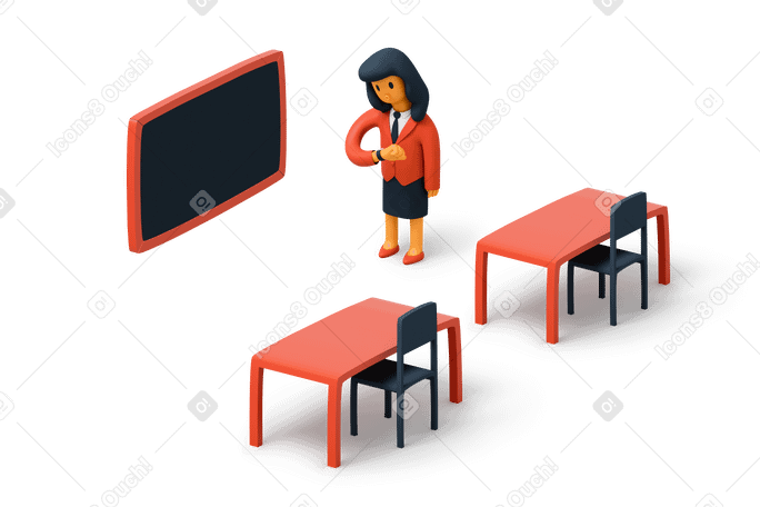 3D Teacher in empty school classroom Illustration in PNG, SVG