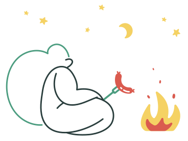 Woman roasting a sausage over campfire PNG, SVG