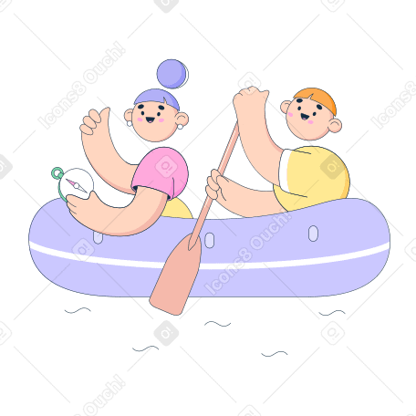 Boy and girl rowing a boat Illustration in PNG, SVG