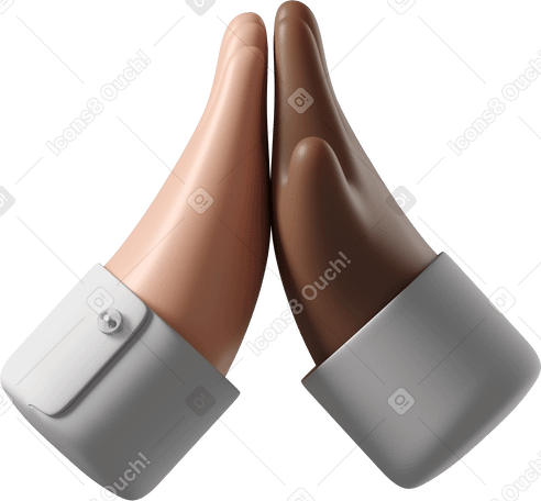 3D White skin hand giving high five to dark brown skin hand PNG, SVG